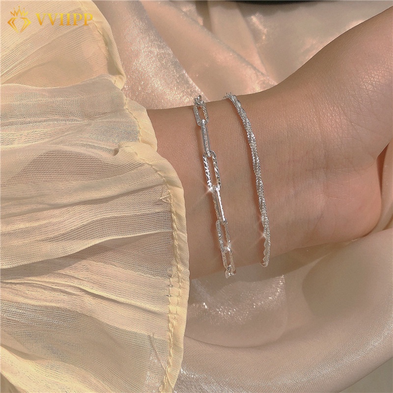 Set 2 vòng tay hợp kim thiết kế đơn giản thời trang cho nữ