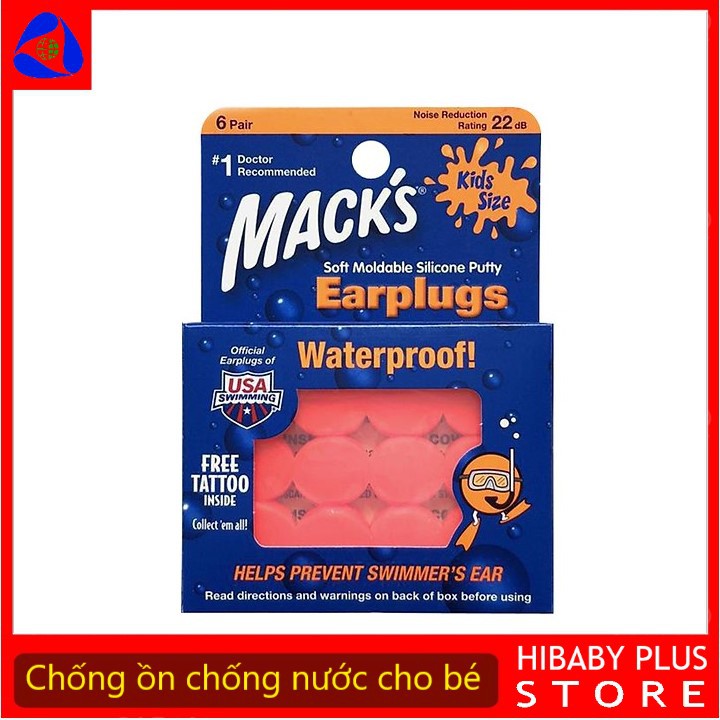 Hộp 6 đôi nút bịt tai Silicon Pillow Soft chống ồn chống nước cho trẻ em thương hiệu Mack's USA