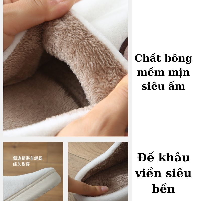 Dép bông đi trong nhà mùa đông hình gấu đế cao su êm chân dép lông siêu ấm
