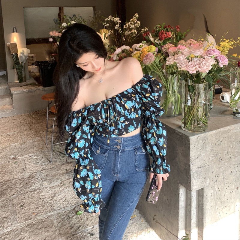 Áo Croptop Tay Dài Hoạ Tiết Hoa Thời Trang Mùa Hè Cho Phái Nữ