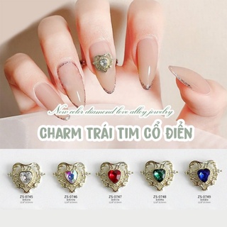 Charm Trái Tim Cổ Điển Đủ Màu Đính Móng