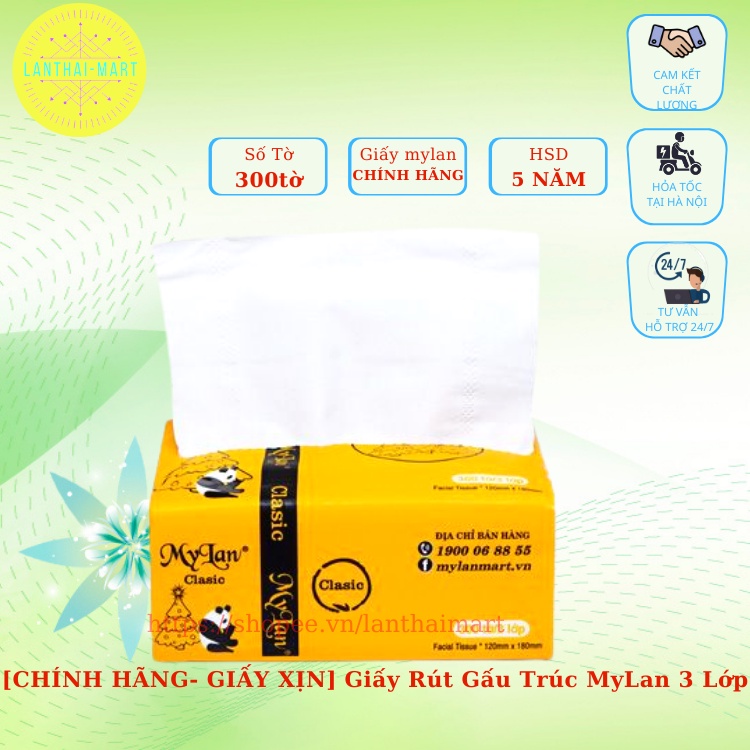 Giấy Rút Gấu Trúc MyLan 3 Lớp (300 Tờ/Gói, 10 Gói/Xách) [GIẤY CÔNG TY - CHÍNH HÃNG]