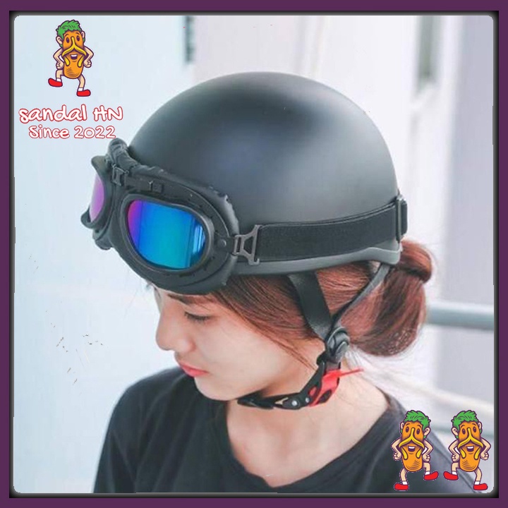 Mũ bảo hiểm 1/2 phượt đen trơn Hàng chất lượng cao