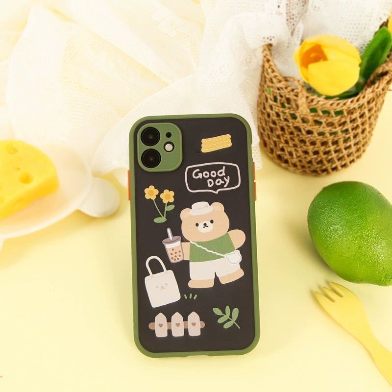 Ốp Điện Thoại Mềm Hình Gấu Hoạt Hình Màu Trà Xanh Cho IPhone 11 12 13 Pro Max X Xr Xs Max 6 7 8 Plus