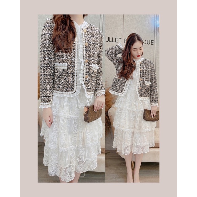 Áo dạ tweed nữ phong cách hàn quốc