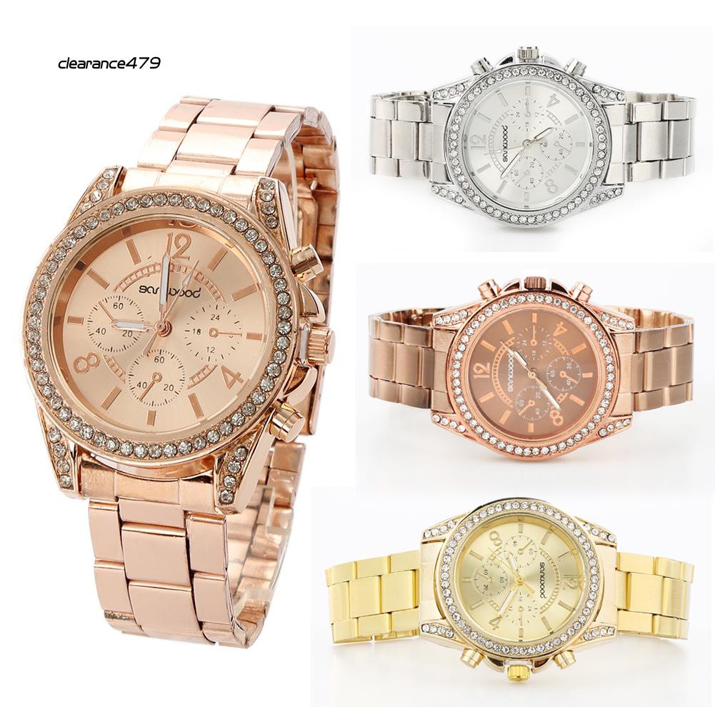 Đồng Hồ Đeo Tay Mặt Tròn Đính Đá Lấp Lánh Thời Trang Cho Nữ