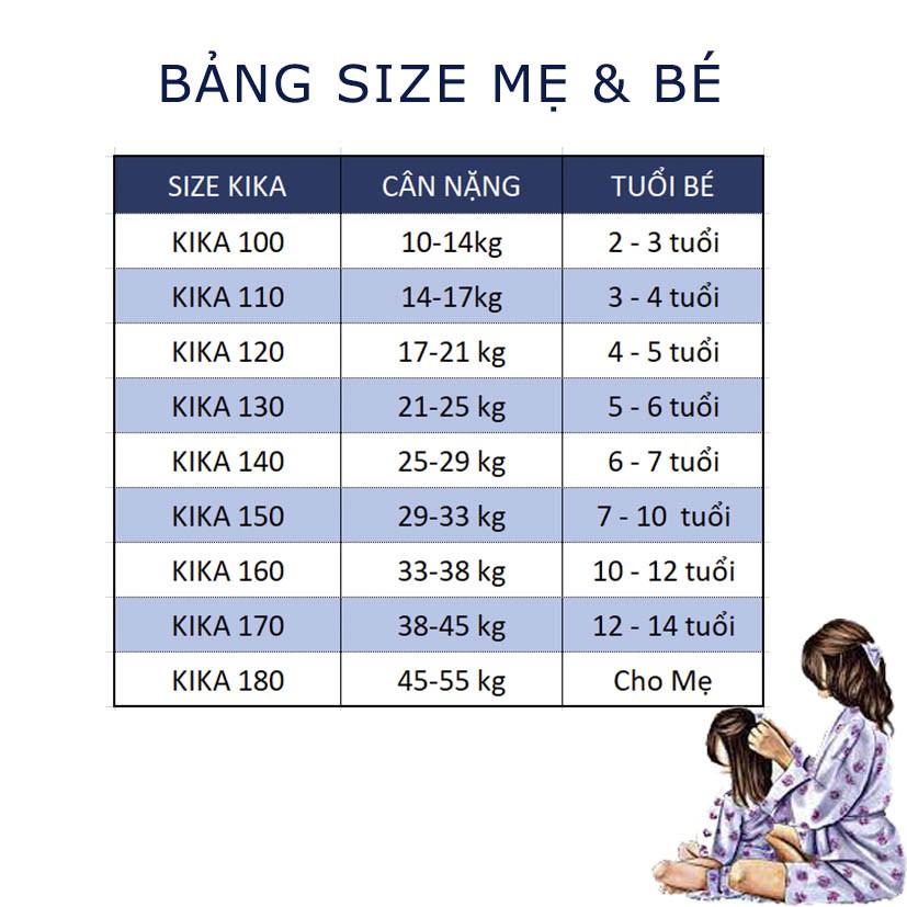 [KIKA] Váy đầm Mẹ &amp; Bé Gái Hồng 2 Nơ Hông- Size 13-55kg - K137