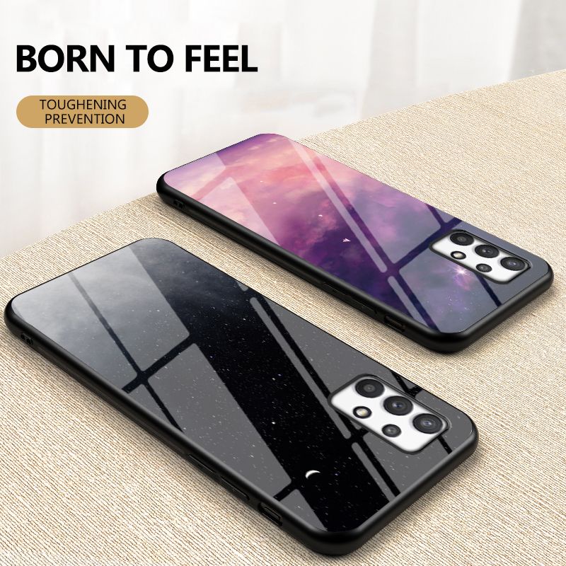 Ốp Điện Thoại Kính Cường Lực Viền TPU Họa Tiết Bầu Trời Sao Cho Samsung Galaxy A04s A73 A53 A33 A23 A13 5G 4G