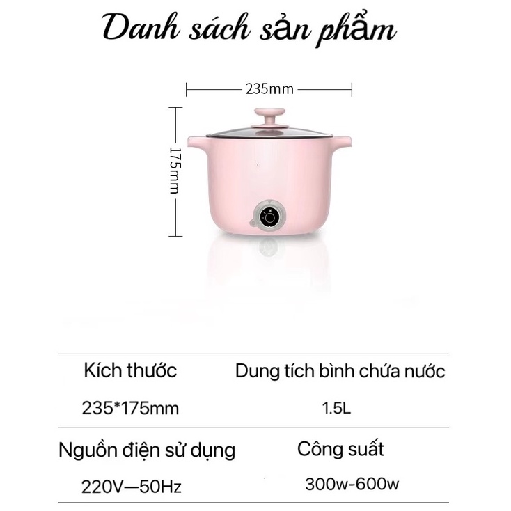 Nồi điện mini  đa năng 1.5L, Nồi chống dính cao cấp, chiên xào rán hấp, nấu cơm