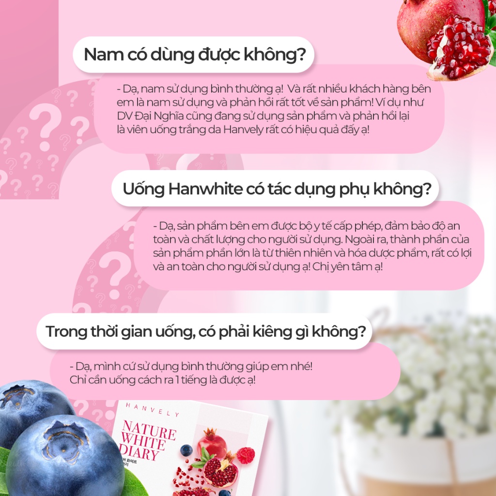 Hộp 10 viên uống trắng da, giảm nám Hanvely Nature White Dairy