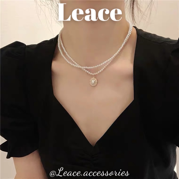 Dây chuyền vòng cổ nữ 2 lớp ngọc trai nhân tạo phong cách quý cô cổ điển NL026 Leace.accessories