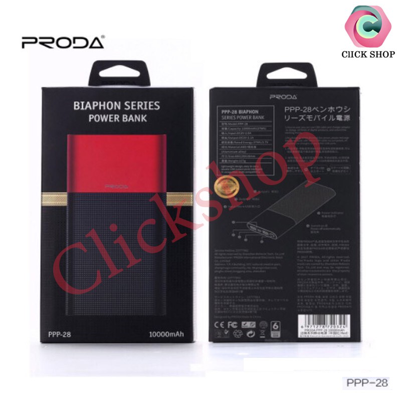 Proda PPP 28 Pin sạc dự phòng remax Proda PPP 28 dung lượng 10000mAh 2 ra vào USB/ 1 cổng vào Micro