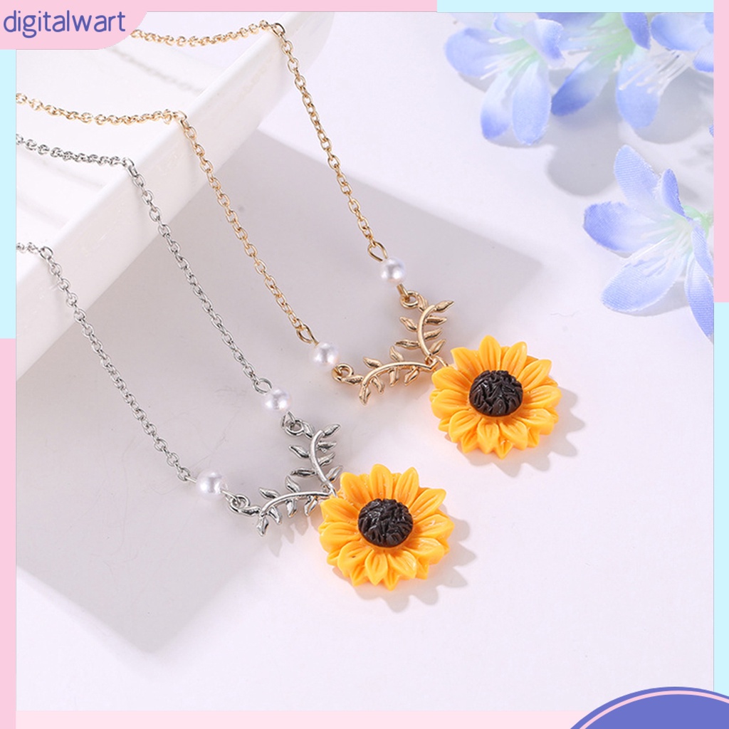 Dây chuyền mặt hoa hướng dương đính ngọc trai nhân tạo thanh lịch