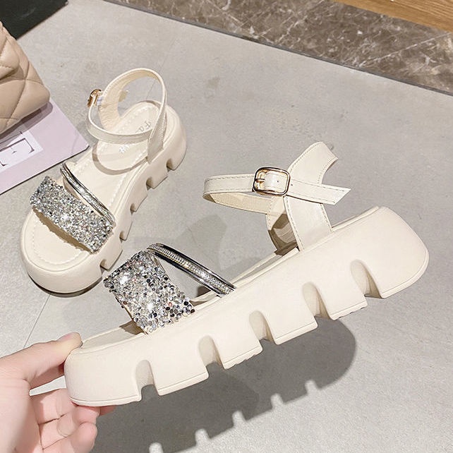 Xăng đan Đế Dày 5Cm Đính Đá Phong Cách Hàn Quốc Thời Trang Mùa Hè Cho Nữ