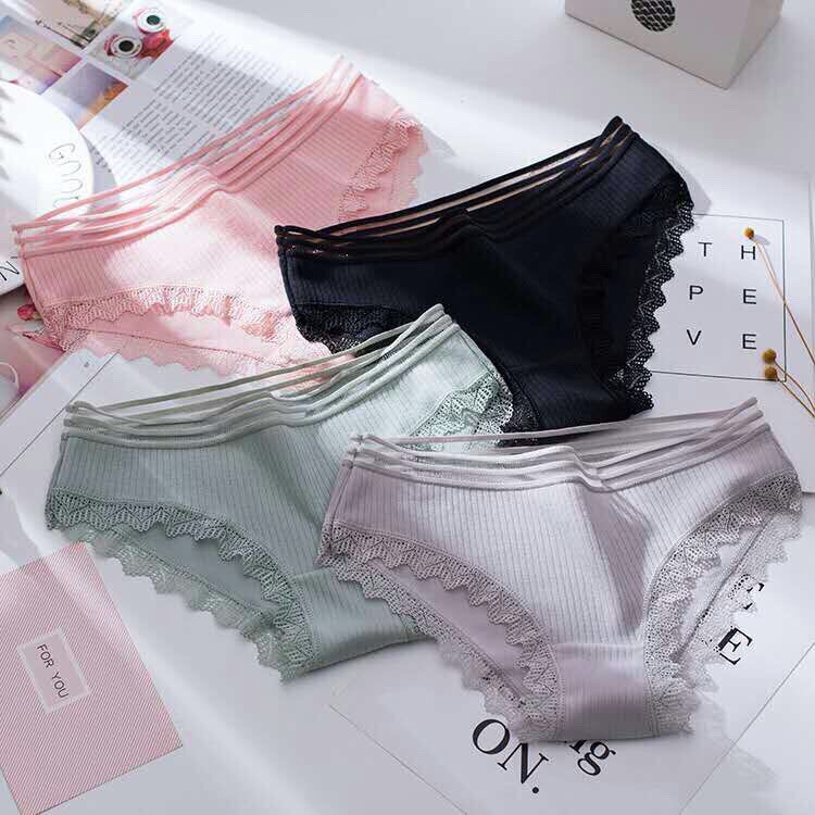 Quần lót gân tăm kháng khuẩn phối viền ren điệu đà freesize dưới 54kg | BigBuy360 - bigbuy360.vn