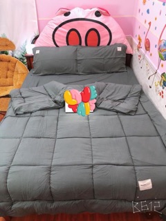 Bộ Drap & Chăn Phao Cotton Tici 5 Món Phối Màu