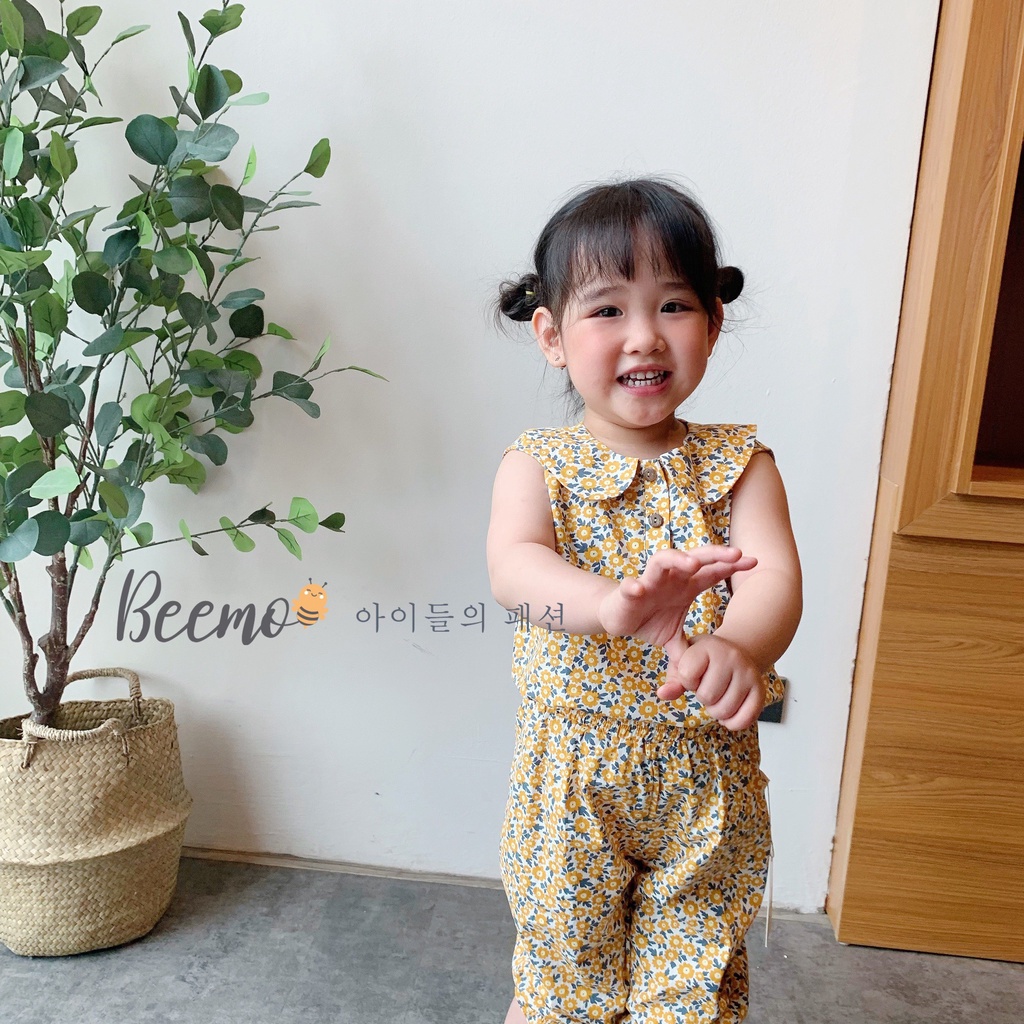 Bộ thô hoa nhí quần ngố áo cổ sen xinh xắn cho bé gái mimo baby QA16