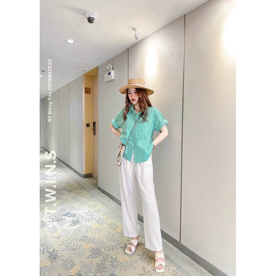 Áo sơ mi nữ xanh mint