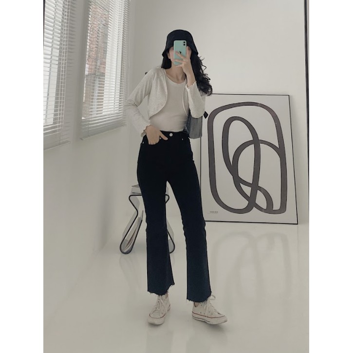 [Mã BMLTA50 giảm đến 50K đơn 99K] Quần jean thời trang GAGO high waist bootcut denim màu đen GO3350