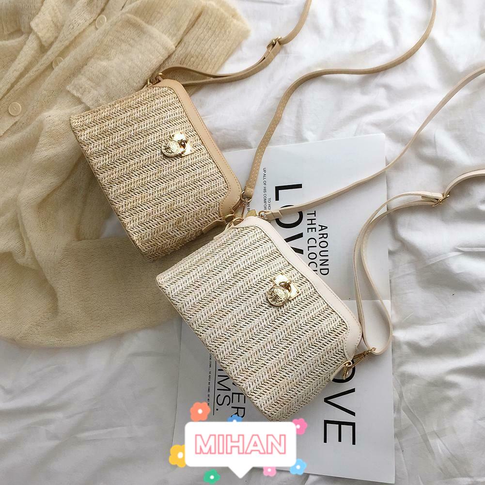 Túi Cói Đeo Chéo Đựng Điện Thoại MIHAN1 Phong Cách Boho