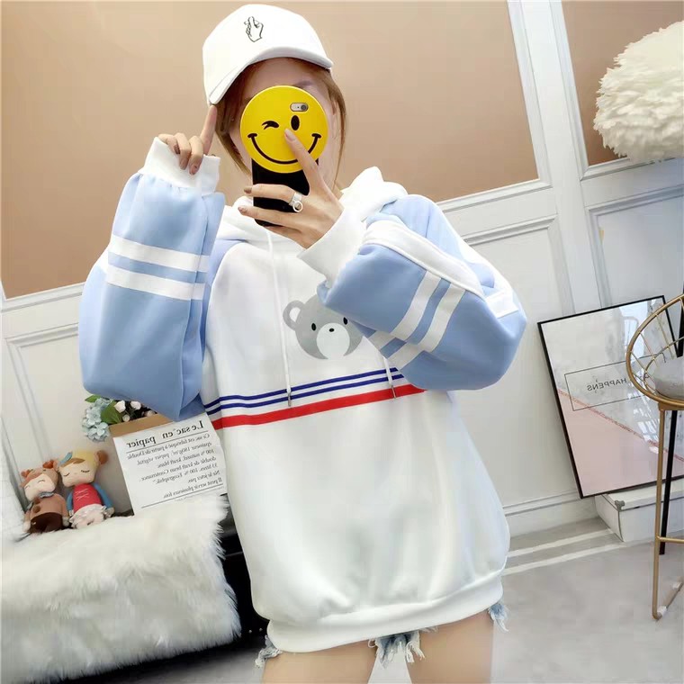 Áo Khoác Hoodie Nỉ Thời Trang Nữ 3 Sọc Mặt Gấu Cute❤️FREESHIP❤️ | WebRaoVat - webraovat.net.vn