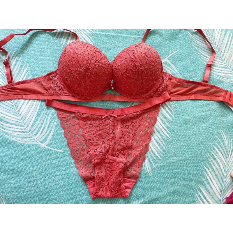 Bộ Lót Nữ pink Cao Cấp chính hãng _ Set bộ Lót Ren Phối quần dây Sexy gợi cảm