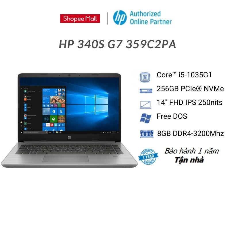 Laptop HP 340s G7 359C2PA (Core i5-1035G1 | 8GB | 256GB | Intel UHD | 14.0 inch FHD | FreeDos