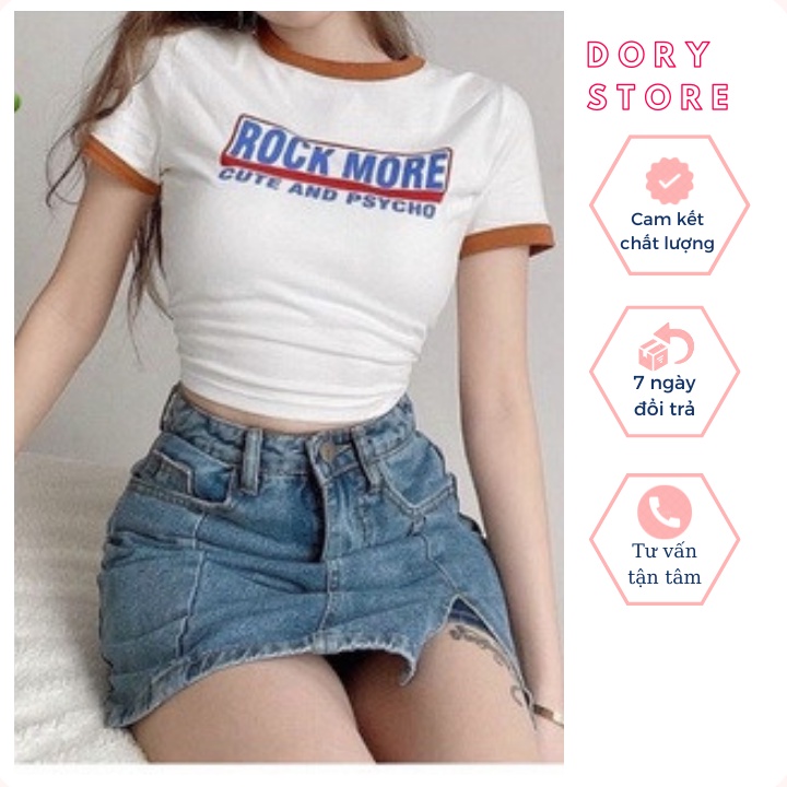 Áo thun croptop ROCK MORE phối viền cổ và tay áo