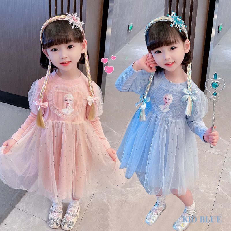 Đầm Công Chúa Elsa Tay Dài Phối Lưới Dễ Thương Xinh Xắn Cho Bé Gái