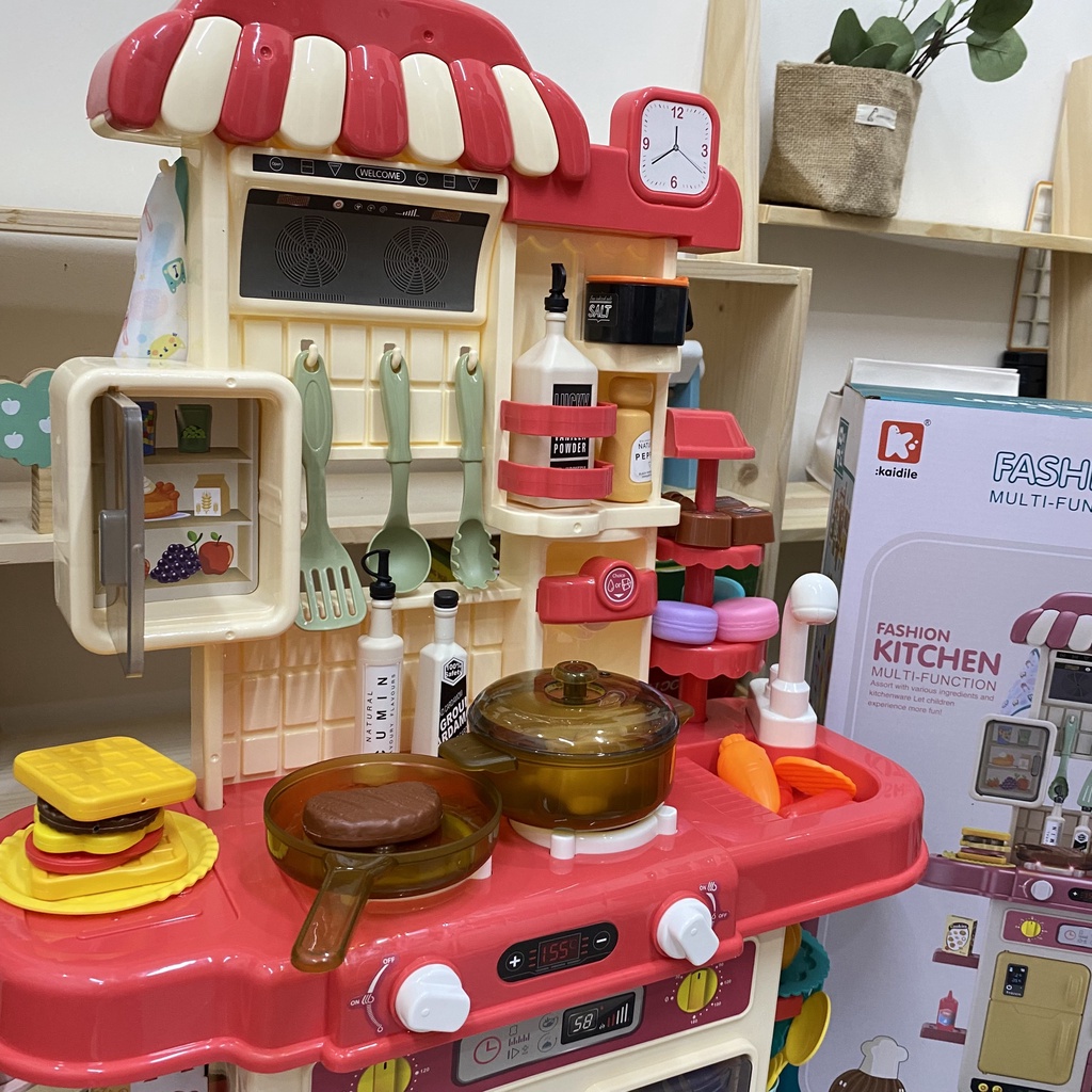Bộ đồ chơi nhà bếp đồ chơi nấu ăn bằng nhựa 48 chi tiết có âm thanh đèn vòi nước cho bé