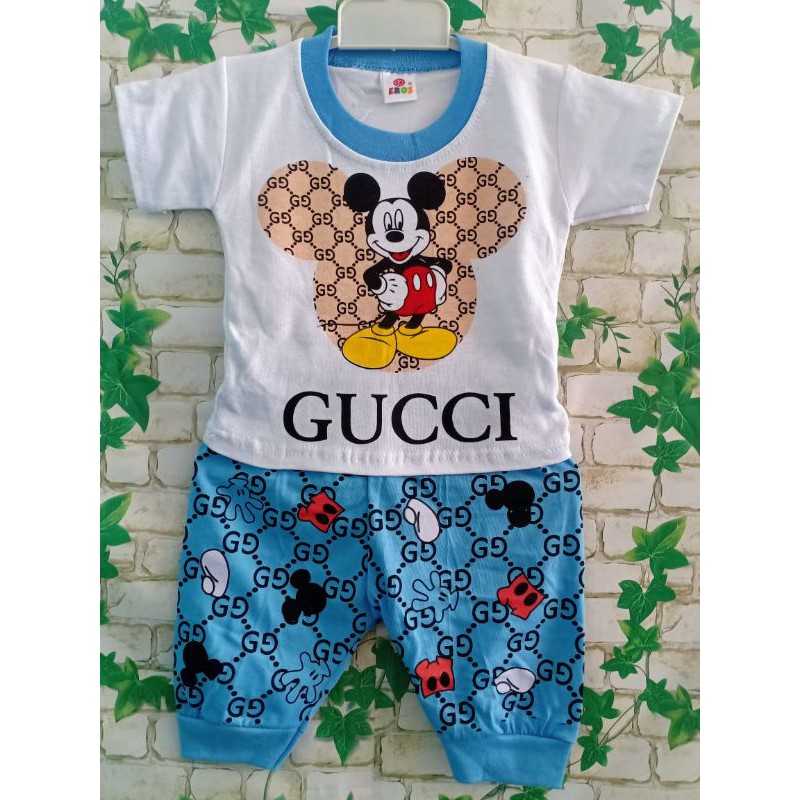 Bộ Quần Áo In Hình Chuột Mickey Gucci Đáng Yêu Cho Bé 0-18 Tháng Tuổi