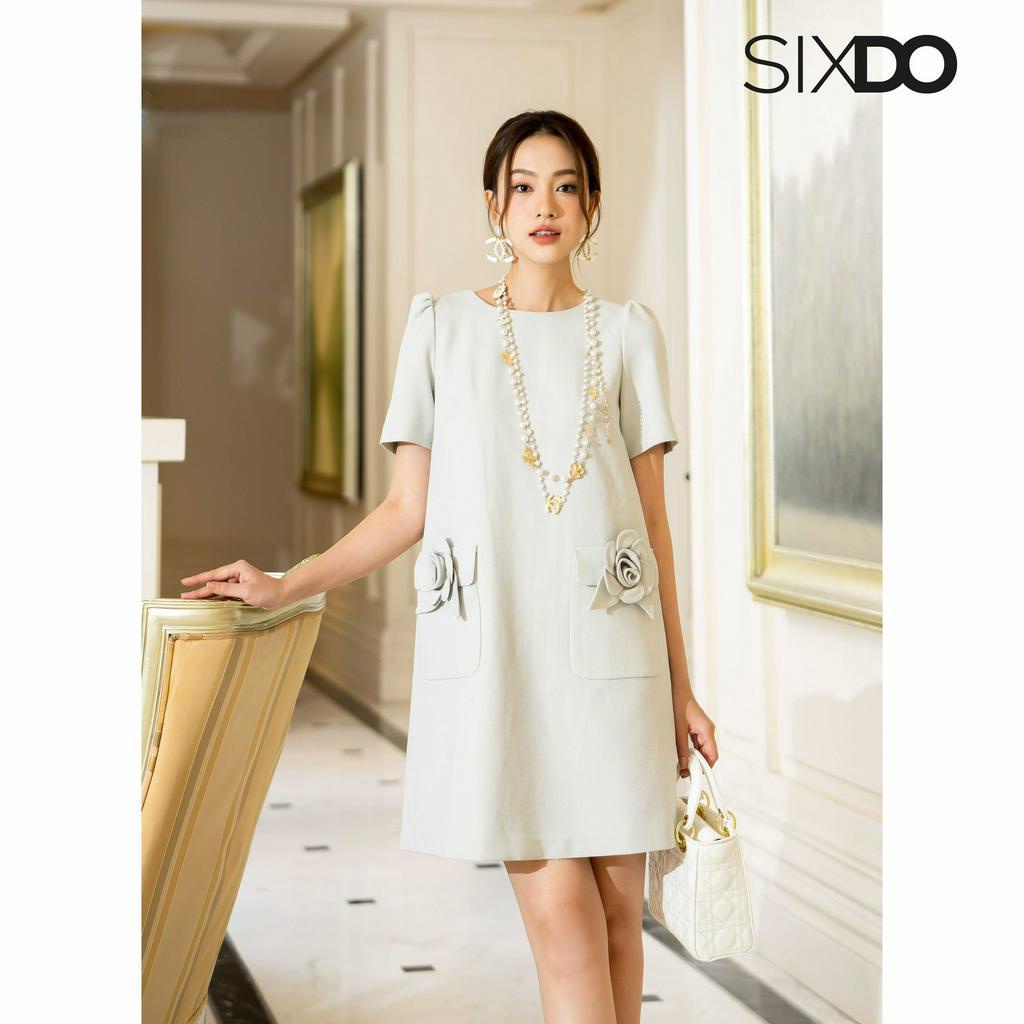 Đầm suông cổ tròn phối hoa túi thời trang SIXDO (Mini Raw Dress)
