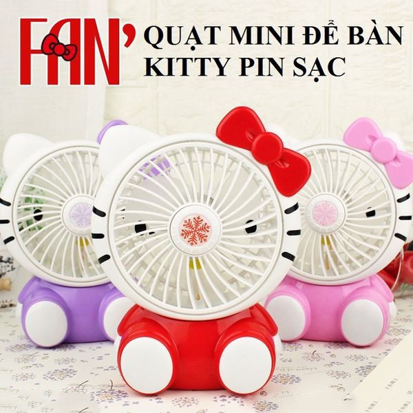 Quạt Cầm Tay Để Bàn Mèo Kitty Siêu Mát Đáng Yêu - Hình thật