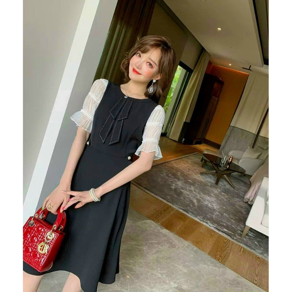 [Đầm Mới] Đầm Xòe Dự Tiệc Nơ Ngực Cao Cấp | BigBuy360 - bigbuy360.vn