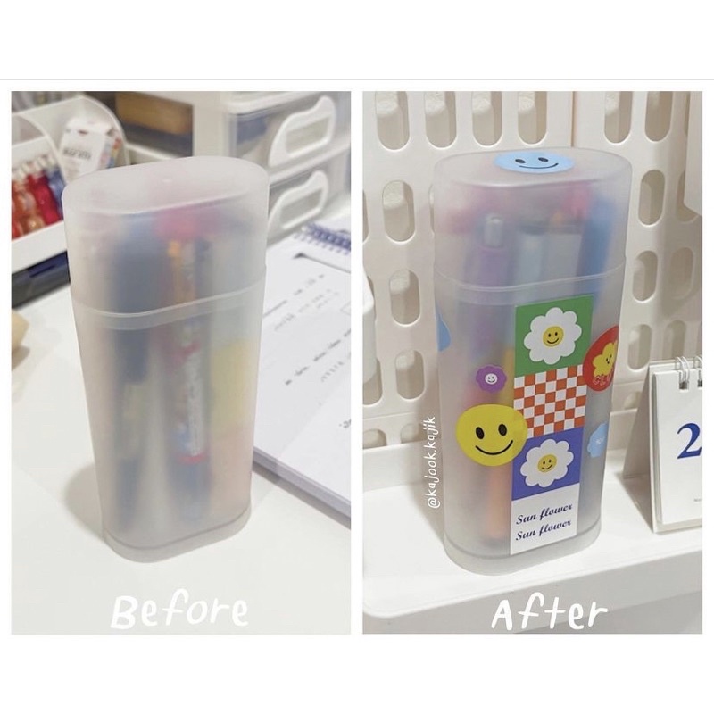 Ống cắm bút, hộp đựng bút nhựa trắng mờ dupe muji có nắp đậy đựng mắt kính tiện lợi