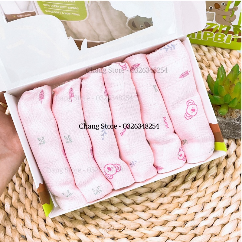 Set 6 Khăn Sữa - Khăn Sữa Đa Năng MIPBI 3 Lớp 100% Sợi Tre Siêu Mềm 30*30cm