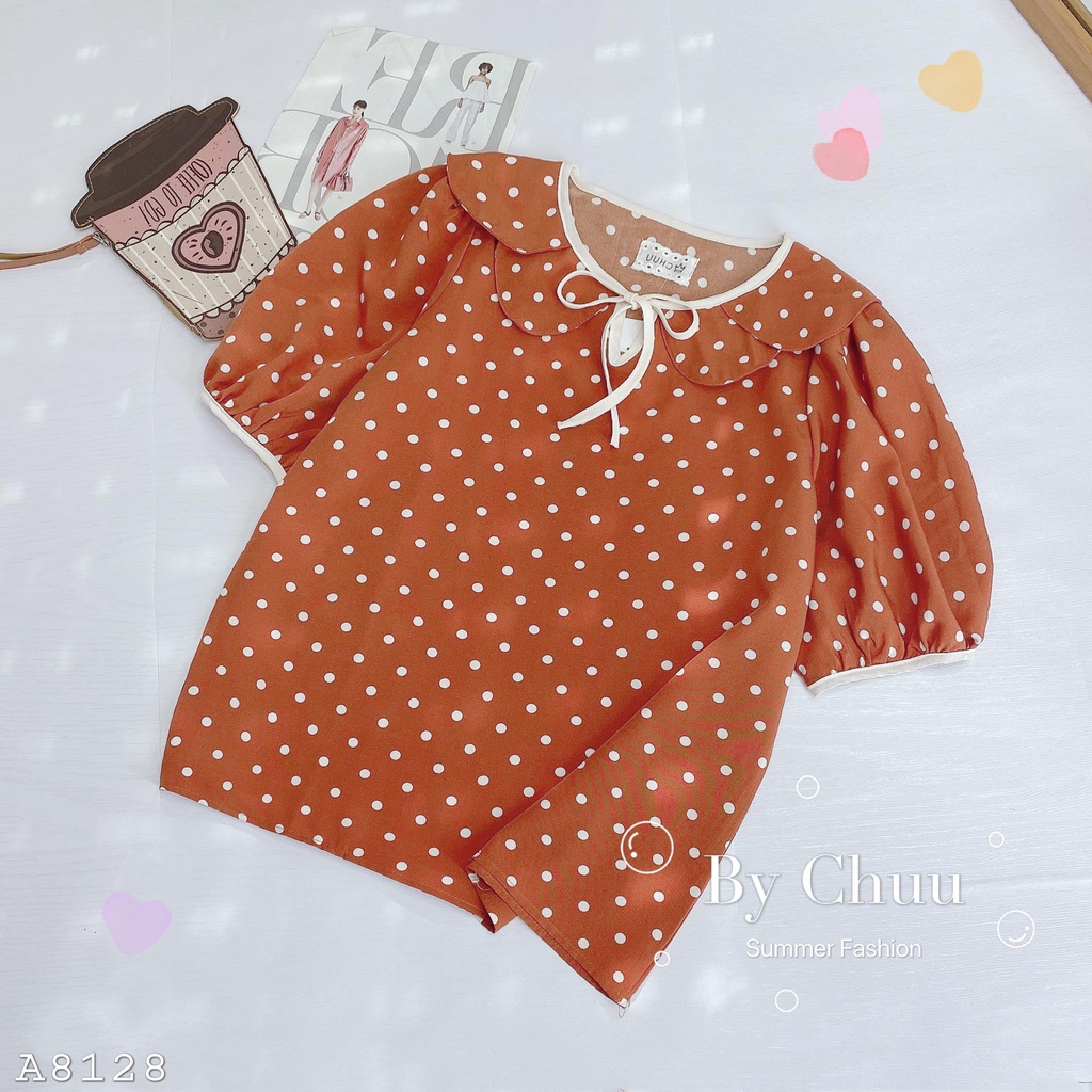 Áo sơ mi chấm bi nữ kiểu cổ cột nơ công sở CHUU A8128