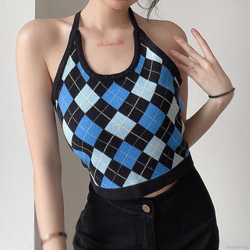 Áo Croptop Dệt Kim Hoạ Tiết Kẻ Sọc Thiết Kế Quyến Rũ