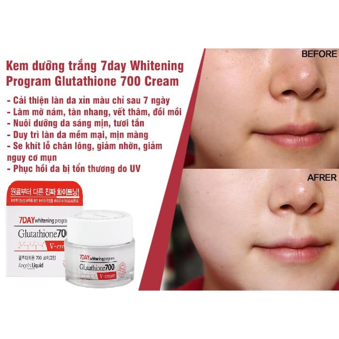 Combo Dưỡng Da Trắng Sáng Angel's Liquid 7DAY Whitening Program Glutathione 700V ( Toner &amp; Cream )