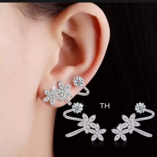 Bông tai bạc hoa xoắn kép nhỏ xinh