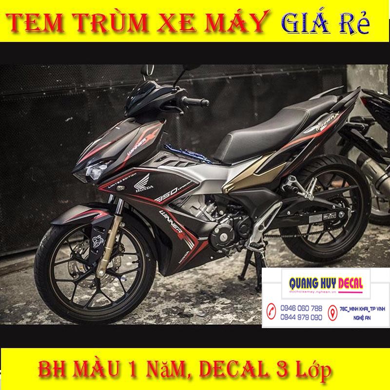 Tem trùm xe Winner X đen chỉ đỏ, độ thiết kế team dán phủ decal xe máy giá rẻ đẹp
