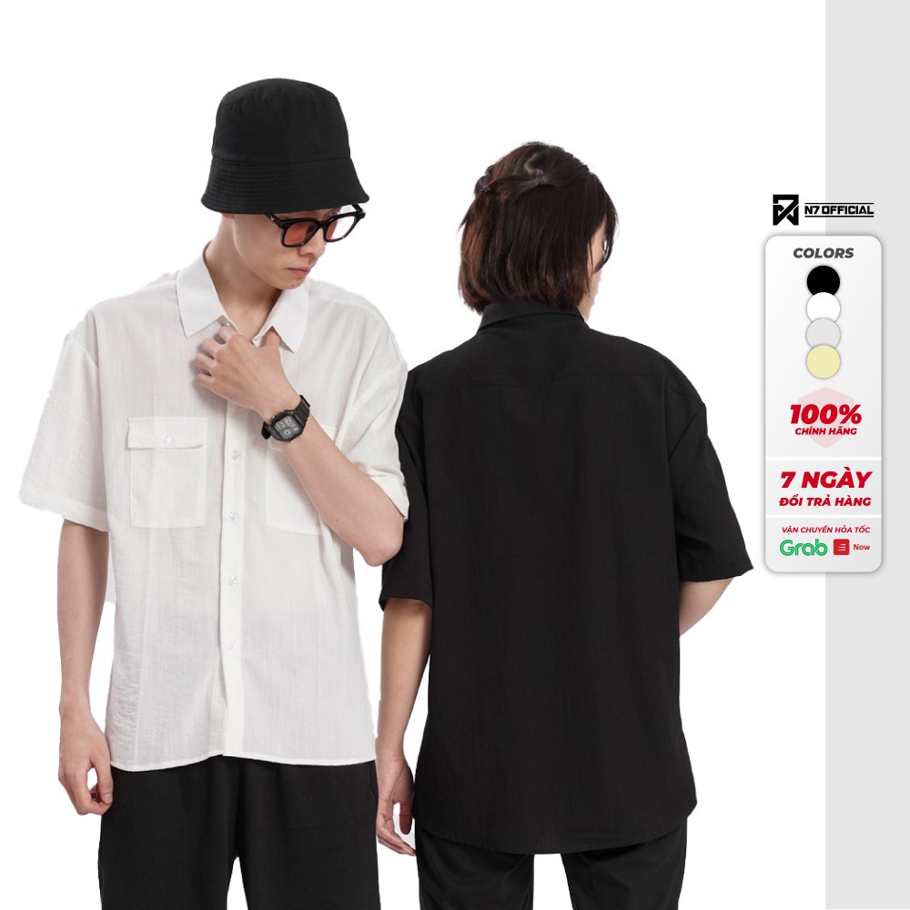 Áo SƠ MI ĐŨI Unisex N7 Basic Nam Nữ tay lỡ phong cách Hàn Quốc Ullzang - HÀNG MỚI VỀ