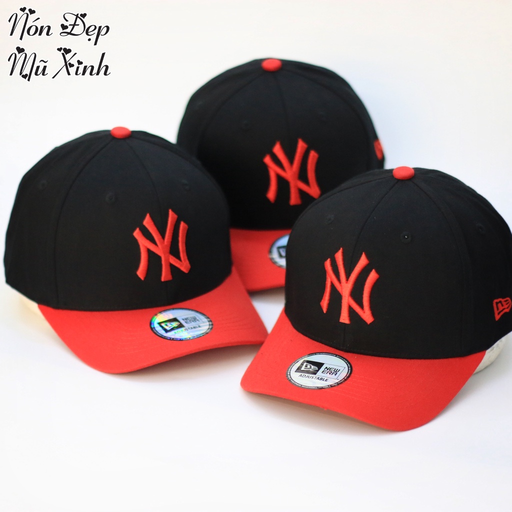 NÓN MLB ĐEN PHỐI LƯỠI ĐỎ. logo đỏ thêu cực nét. kiểu dáng thể thao, gia công tinh tế