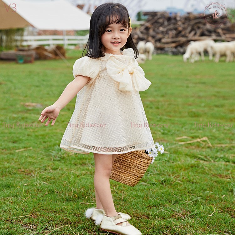 Váy/ Đầm công chúa lưới kim tuyến phối voan lụa cho bé gái từ 8-16kg [V3]