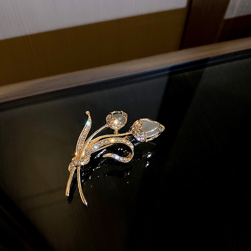 Ghim cài áo RINHOO hình hoa hồng đính đá opal nhân tạo thời trang cho nam nữ