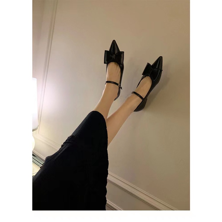 Giày sandal mũi nhọn nơ xinh 1 quai sang chảnh phong cách bánh bèo