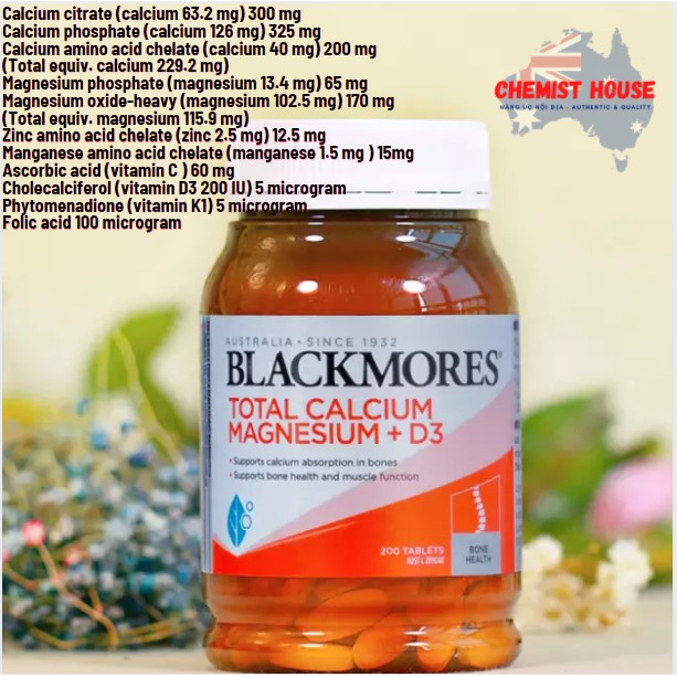 [Hàng Chuẩn ÚC] Viên uống chắc khỏe NGỪA LOÃNG XƯƠNG Blackmores Total Calcium Magnesium + D3 DATE 2023