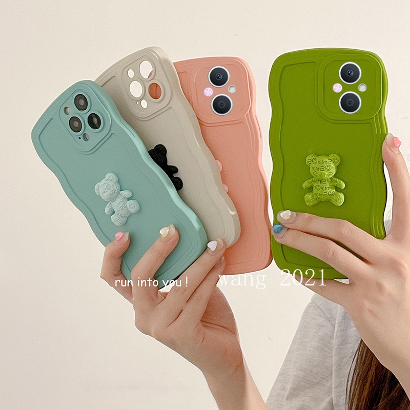 Ốp Điện Thoại Silicon Dẻo Màu Trơn Gắn Hình Gấu 3D Cho OPPO A77 Reno8 Z Reno7 Z Reno 8 7 Pro 5G 2022