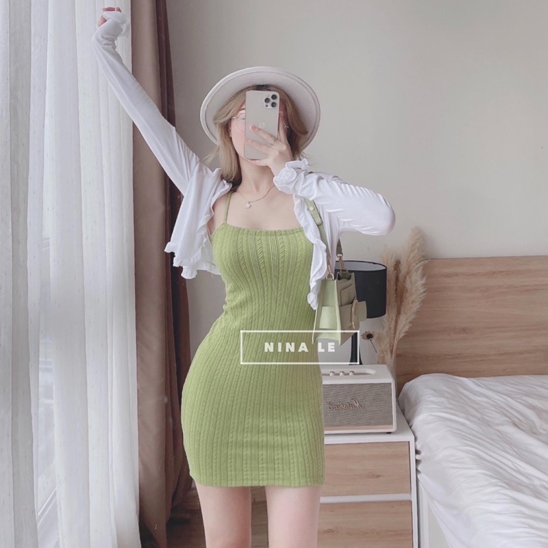 Sét 2s body xanh cốm kèm khoác nina le