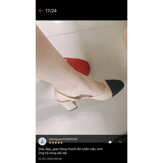[Free ship] Giày mũi đen gót vuông 5p (2 màu: nude,đen)